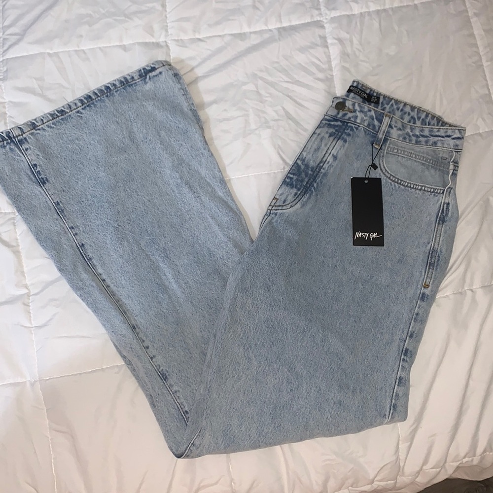 Nasty Gal High Waist Light Flare Cut Out Jeans